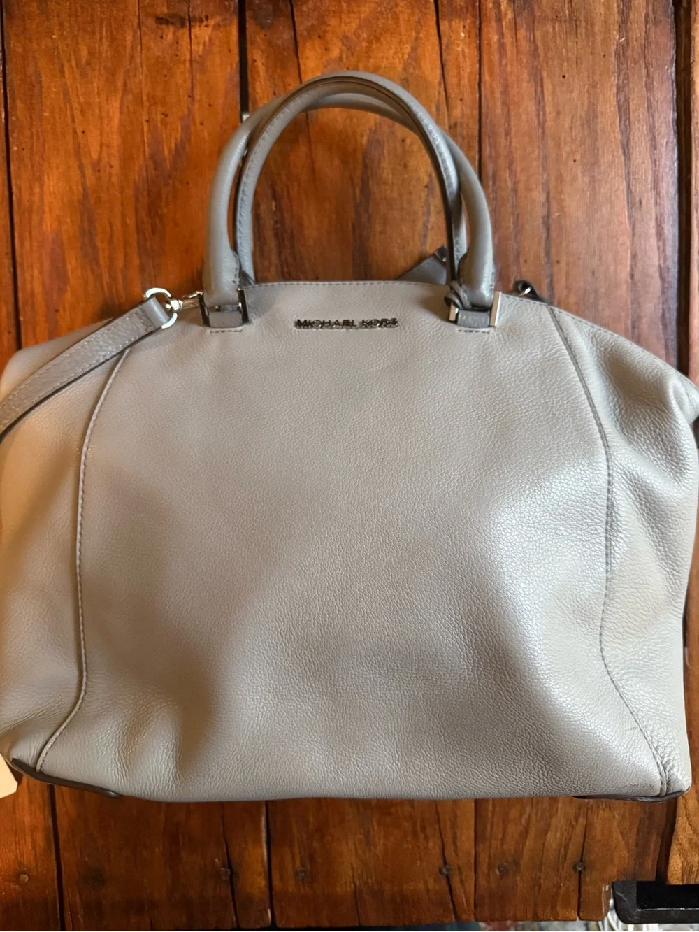 Michael Kors Riley (Pearl Grey) Leather Satchel with Shoulder Strap